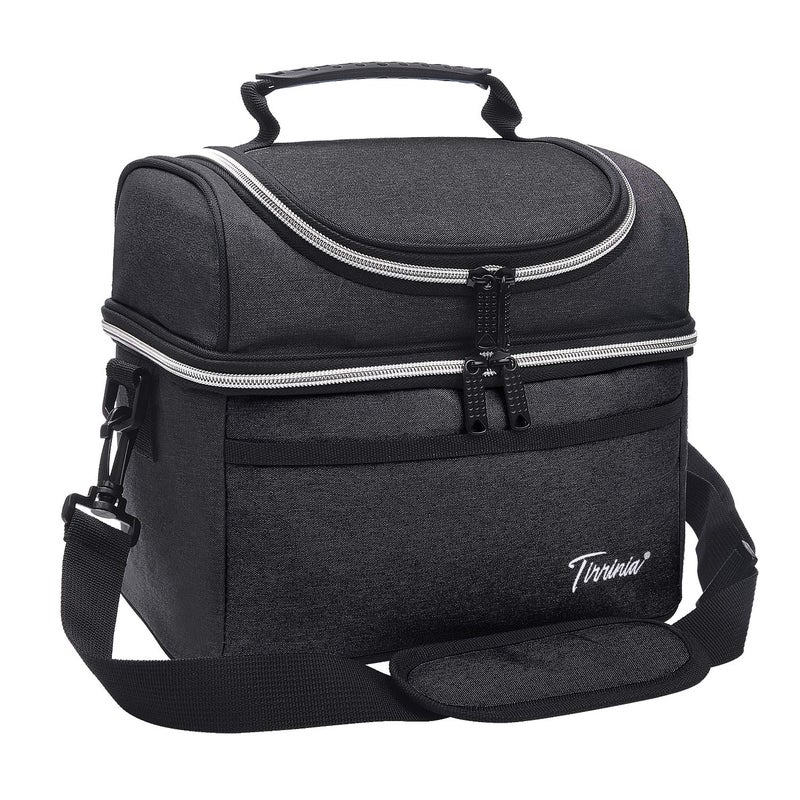 Tirrinia Insulated Lunch Bag  Leakproof Thermal Bento Lunch Box Tote for Women  Men  Adults Work Office Cooler Bag  2 Compartment  Black - Image 1